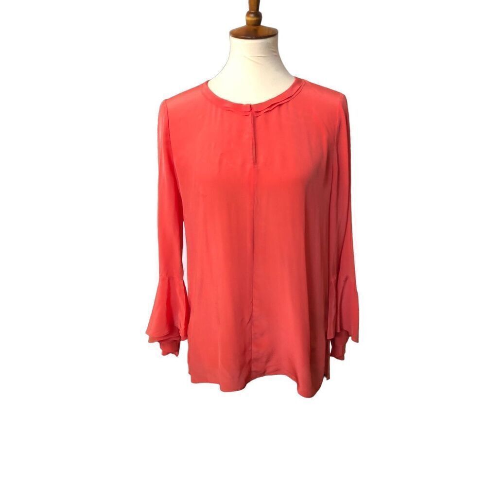 Pure silk Mika Mindel coral 100 percent silk bell sleeve blouse